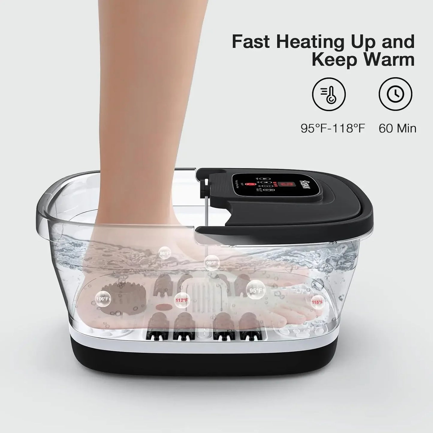 HOSPAN Collapsible Foot Spa with Heat, Bubble, Red Light, and Temperature Control, Foot Bath Massager with 8 Shiatsu Massage